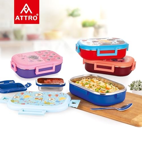 Attro Food Time Deluxe Stainless Steel Lunch Box with 1 Small Container & Eyecatchy Prints Airtight & Spillproof - 750ml+250ml Unicorn Brown Peach - Image 2