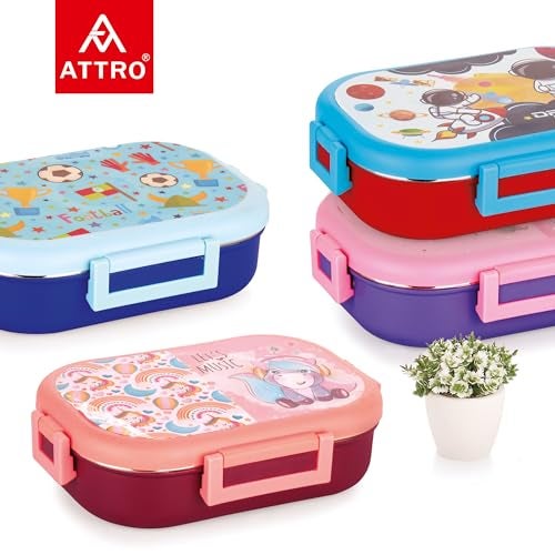 Attro Food Time Deluxe Stainless Steel Lunch Box with 1 Small Container & Eyecatchy Prints Airtight & Spillproof - 750ml+250ml Unicorn Brown Peach - Image 4