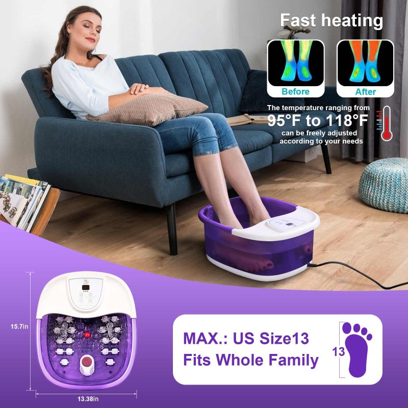 ECARBME Foot Spa Bath Massager with Heat [2025 Upgraded], Vibration, Temperature Control, Jets, Bubbles and Epsom Salt, Foot Bath Soak Tub with 22 Massage Rollers, Feet Soaking Tub for Relaxation, Purple - Image 2