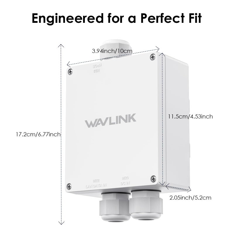 WAVLINK Outdoor Waterproof Box for POE, IP67 Waterproof Plastic Enclosure for Electrical Project, Designed for WAVLINK WN588HX3/WN573HX1/WN573HX3/WN573HP3/572HP3/570HA1 Etc, Includes Wall, Pole Mount Kit - Image 2