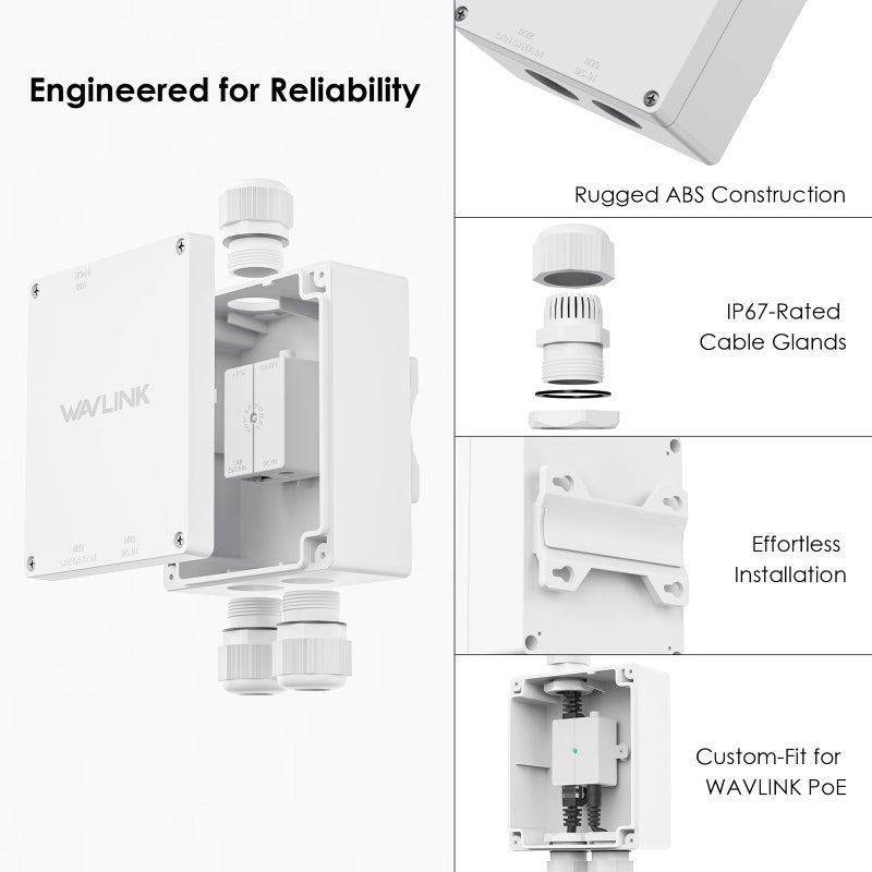 WAVLINK Outdoor Waterproof Box for POE, IP67 Waterproof Plastic Enclosure for Electrical Project, Designed for WAVLINK WN588HX3/WN573HX1/WN573HX3/WN573HP3/572HP3/570HA1 Etc, Includes Wall, Pole Mount Kit - Image 4