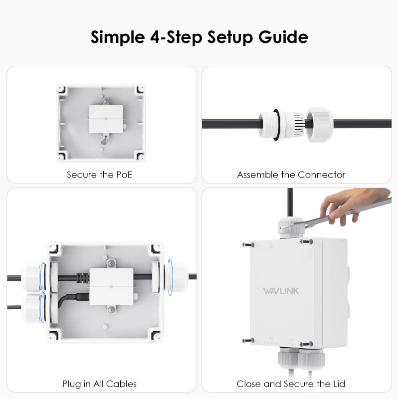 WAVLINK Outdoor Waterproof Box for POE, IP67 Waterproof Plastic Enclosure for Electrical Project, Designed for WAVLINK WN588HX3/WN573HX1/WN573HX3/WN573HP3/572HP3/570HA1 Etc, Includes Wall, Pole Mount Kit - Image 3
