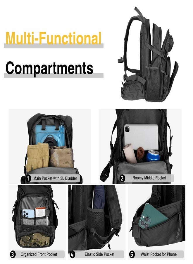 CVLIFE Tactical Hydration Backpack with 3L TPU Water Bladder, 22L Hiking Backpack for Men Women, Heavy Duty Molle Water Backpack with Multiple Compartments for Cycling Running Hunting Camping (Black) - Image 5