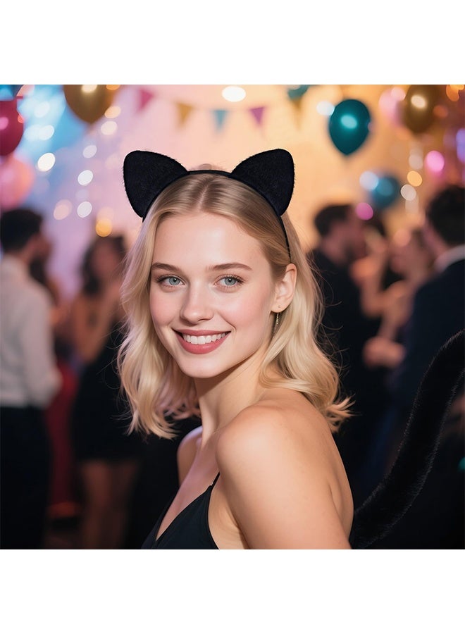 1 Pc Black Furry Cat Ears Headband, Halloween Cat Woman Costume Accessory, Soft Kitty Ears Hairband for Women Cosplay & Theme Parties - Image 3