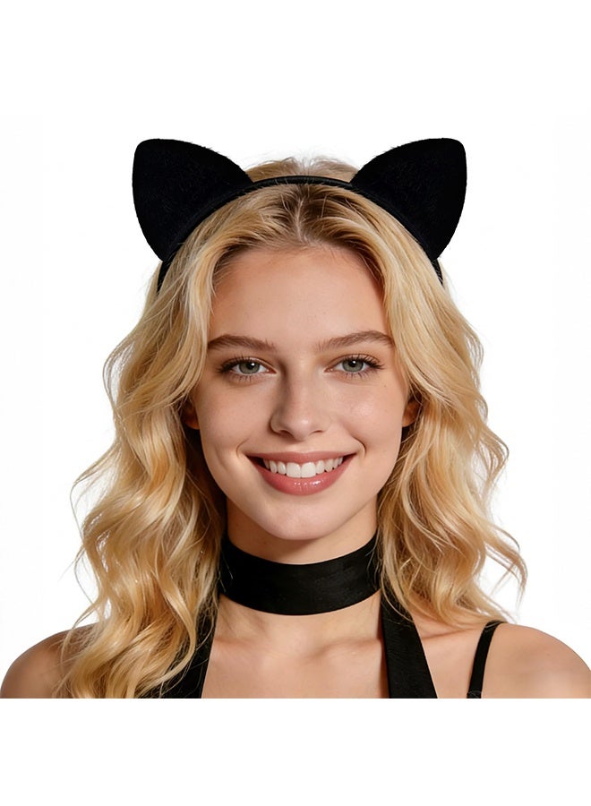1 Pc Black Furry Cat Ears Headband, Halloween Cat Woman Costume Accessory, Soft Kitty Ears Hairband for Women Cosplay & Theme Parties - Image 5