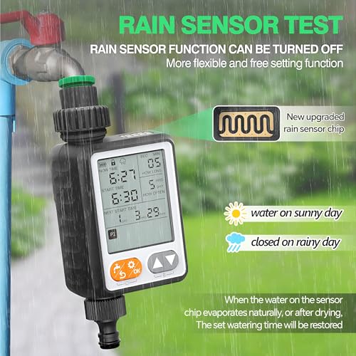 XPR3SS Water Timer With Rain Sensor, 10 Different Water Programs Drip Irrigation Controller With Child Lock Feature Programmable Automatic Water Dripper Home & Garden Irrigation Water Timer - Image 2