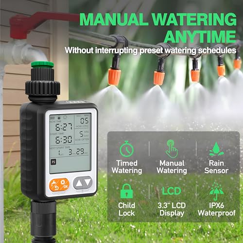 XPR3SS Water Timer With Rain Sensor, 10 Different Water Programs Drip Irrigation Controller With Child Lock Feature Programmable Automatic Water Dripper Home & Garden Irrigation Water Timer - Image 3