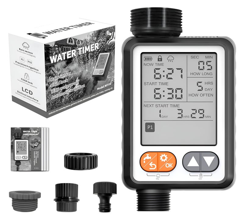 XPR3SS Water Timer With Rain Sensor, 10 Different Water Programs Drip Irrigation Controller With Child Lock Feature Programmable Automatic Water Dripper Home & Garden Irrigation Water Timer - Image 1