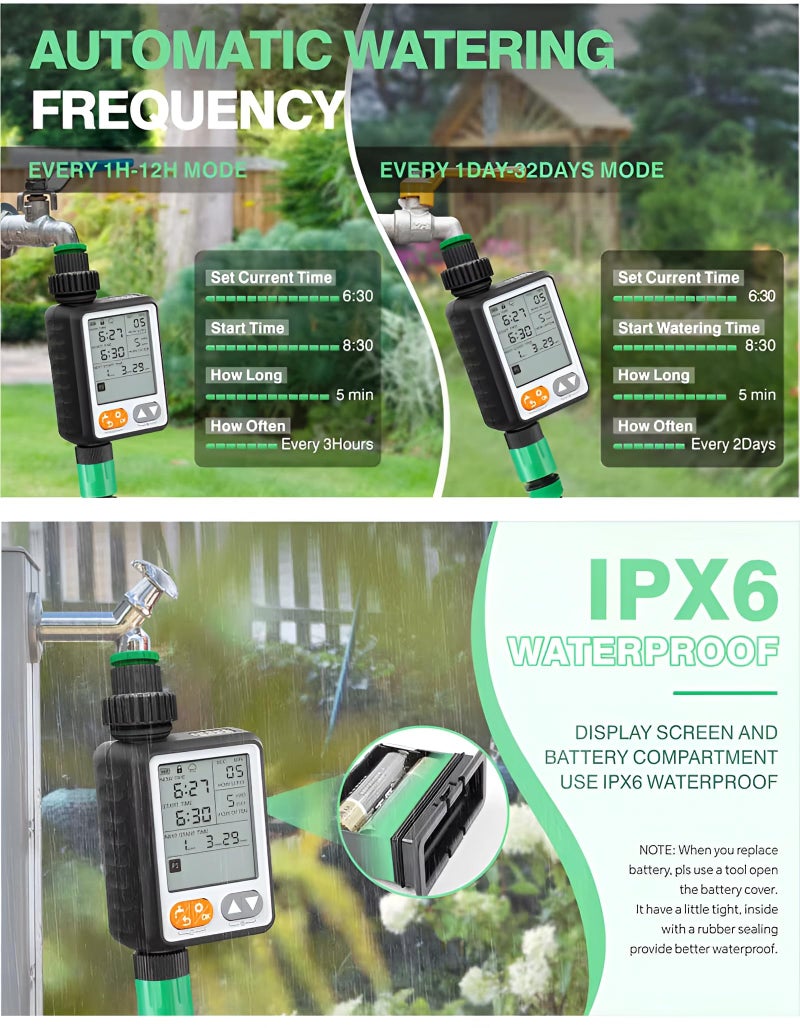 XPR3SS Water Timer With Rain Sensor, 10 Different Water Programs Drip Irrigation Controller With Child Lock Feature Programmable Automatic Water Dripper Home & Garden Irrigation Water Timer - Image 5