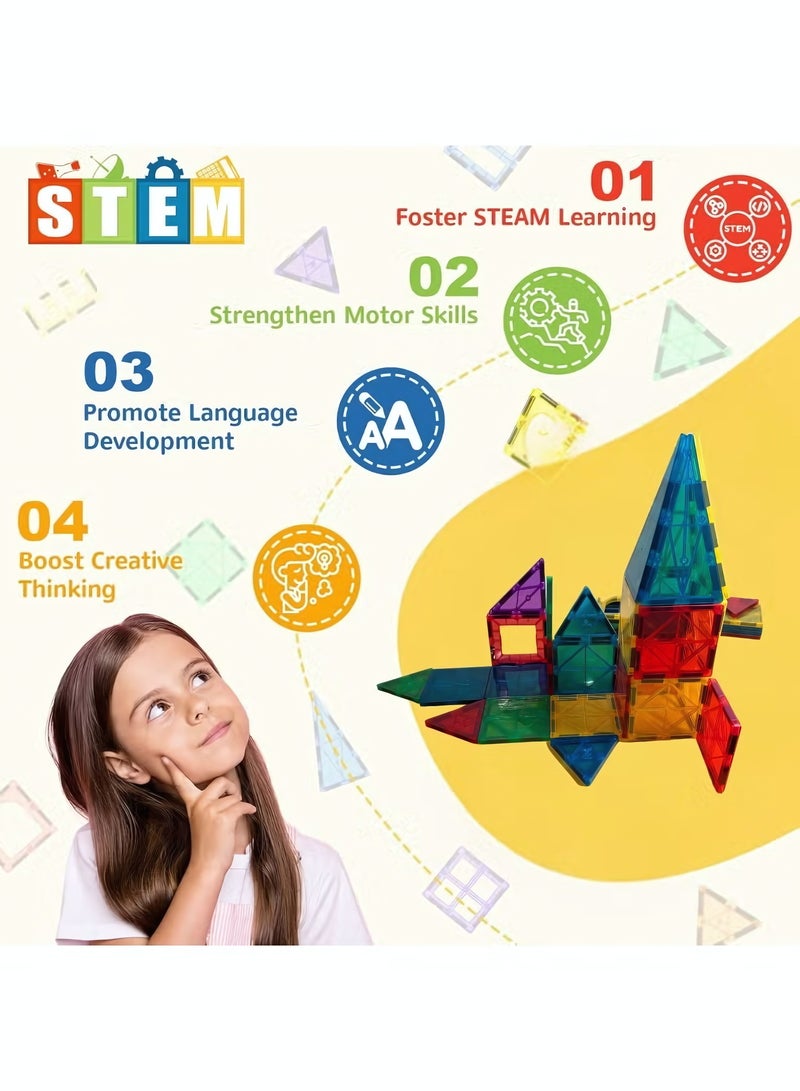 72 Pcs Magnetic Tiles for kids, Craft Castle Building Sets, 3D Building Blocks Construction Playboards- Unleash Limitless Creativity and STEM Learning, Magnet Toys for Creative Play Tiles For Kids Ages 3+ - Image 4