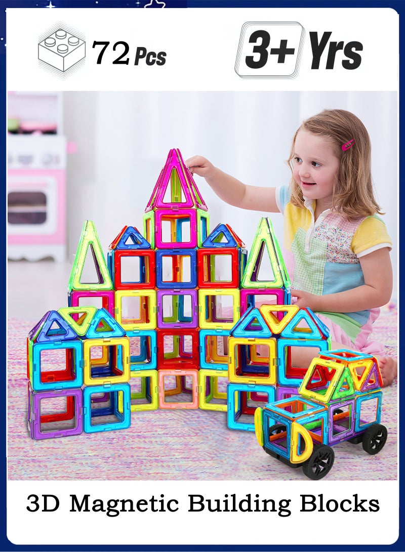 72 Pcs Magnetic Tiles for kids, Craft Castle Building Sets, 3D Building Blocks Construction Playboards- Unleash Limitless Creativity and STEM Learning, Magnet Toys for Creative Play Tiles For Kids Ages 3+ - Image 1