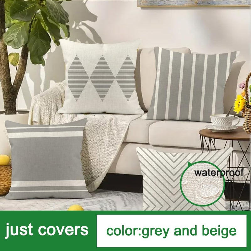 RABUSOFA Outdoor Pillow Covers 18x18 inch Waterproof,Gray and White Boho Set of 4 for Patio Furniture Sunbrella Couch(2G-18) (18" x 18" (Pack of 4)) - Image 5