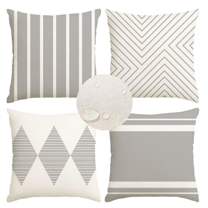 RABUSOFA Outdoor Pillow Covers 18x18 inch Waterproof,Gray and White Boho Set of 4 for Patio Furniture Sunbrella Couch(2G-18) (18" x 18" (Pack of 4)) - Image 1