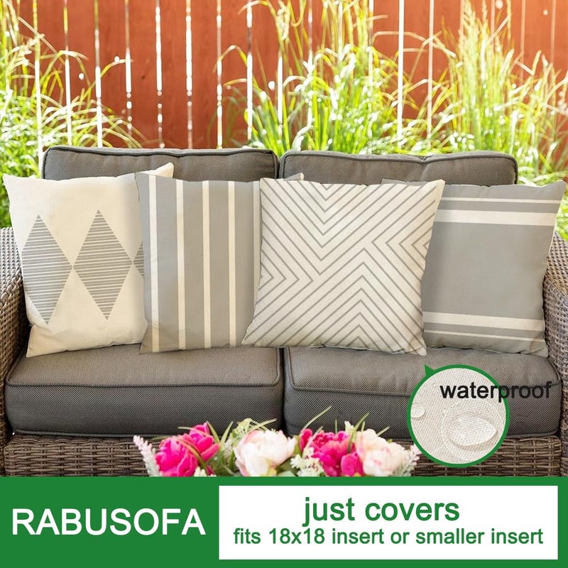 RABUSOFA Outdoor Pillow Covers 18x18 inch Waterproof,Gray and White Boho Set of 4 for Patio Furniture Sunbrella Couch(2G-18) (18" x 18" (Pack of 4)) - Image 3