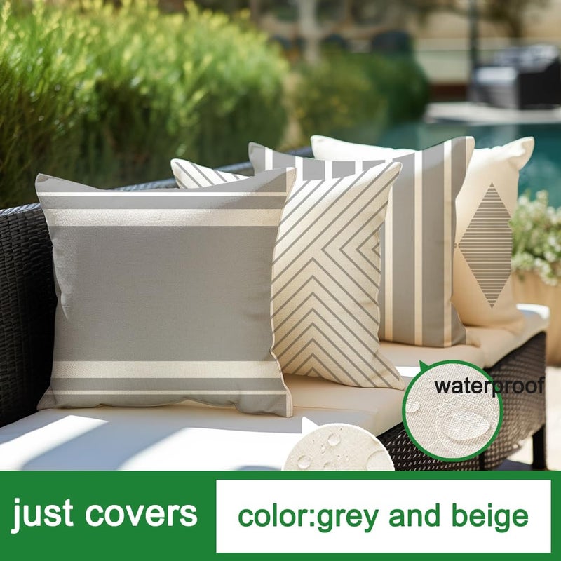 RABUSOFA Outdoor Pillow Covers 18x18 inch Waterproof,Gray and White Boho Set of 4 for Patio Furniture Sunbrella Couch(2G-18) (18" x 18" (Pack of 4)) - Image 4