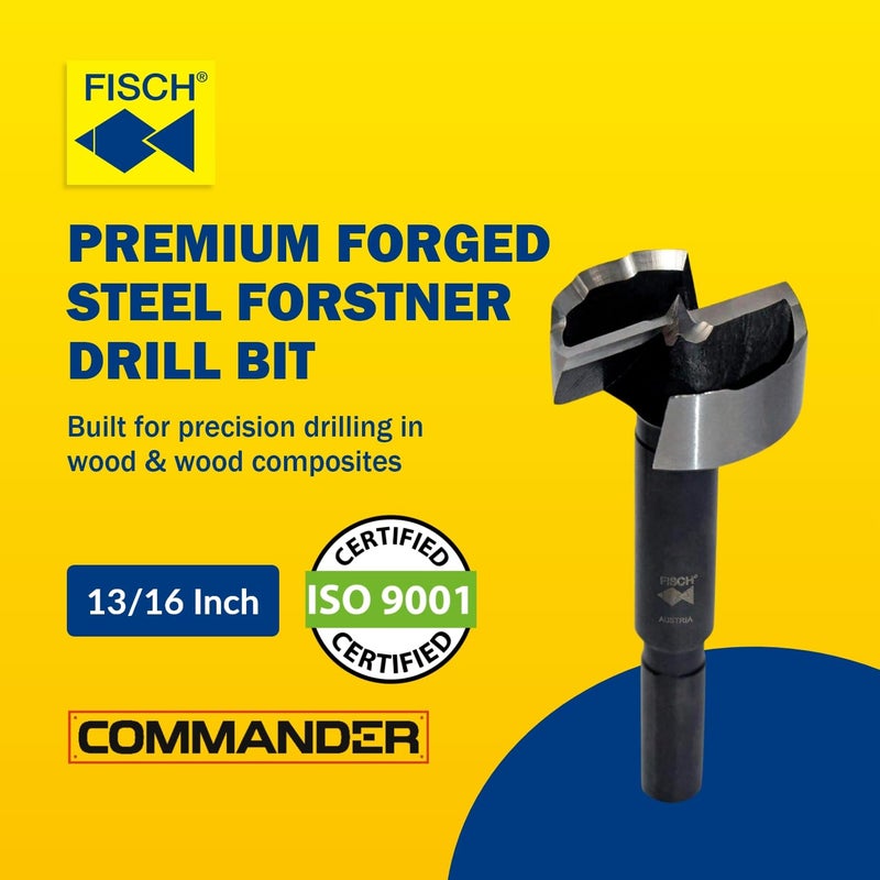 Fisch Black Shark Forged Steel Forstner Drill Bit for Woodworking, Precision Wave Design, Clean Cuts in Hardwoods, MDF, and Plywood, FSA-381037, Made in Austria (13/16 inches) - Image 2