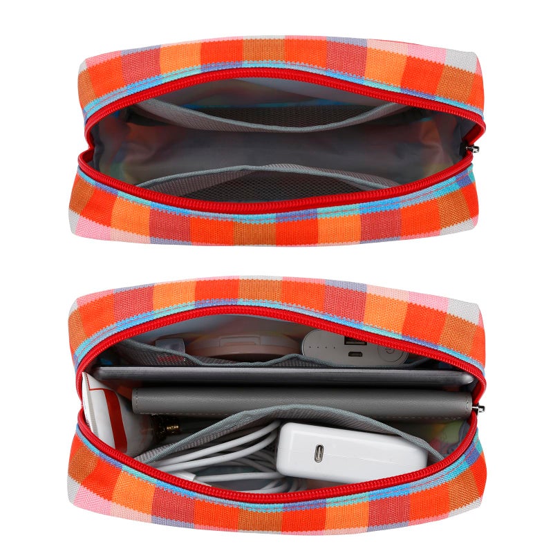 E-Tree Cute Makeup Bag,Big Travel Make up Pouch,Zipper Large Toiletry Cosmetic Brush Skin Care Case for Women Man,Tech Electronic Organizer,Small Canvas Storage for Personal Items,Colorful Checkered - Image 4