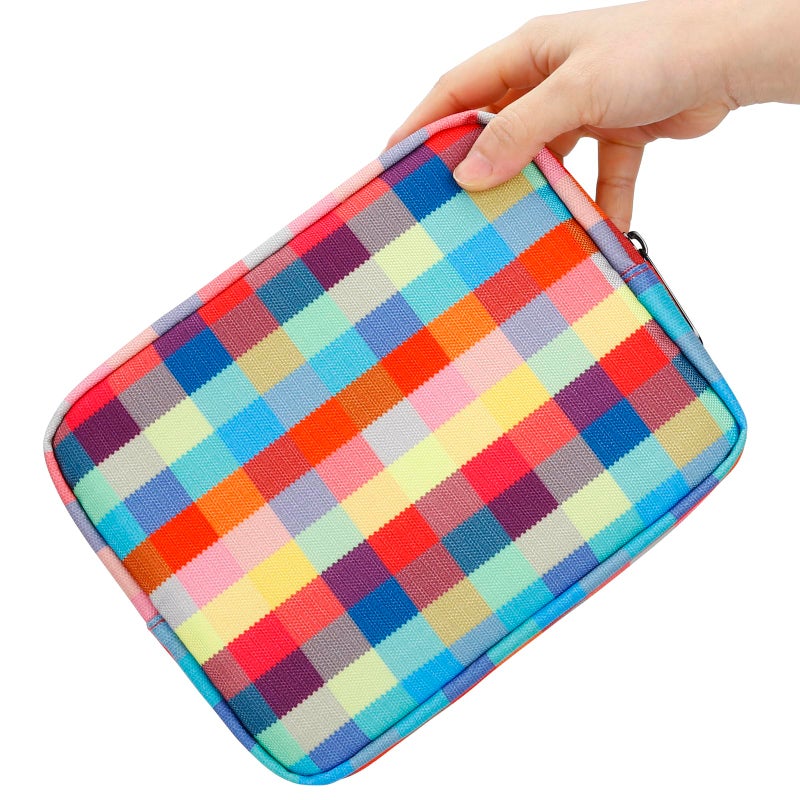 E-Tree Cute Makeup Bag,Big Travel Make up Pouch,Zipper Large Toiletry Cosmetic Brush Skin Care Case for Women Man,Tech Electronic Organizer,Small Canvas Storage for Personal Items,Colorful Checkered - Image 5