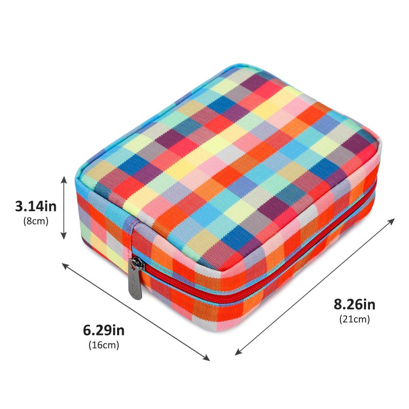 E-Tree Cute Makeup Bag,Big Travel Make up Pouch,Zipper Large Toiletry Cosmetic Brush Skin Care Case for Women Man,Tech Electronic Organizer,Small Canvas Storage for Personal Items,Colorful Checkered - Image 2