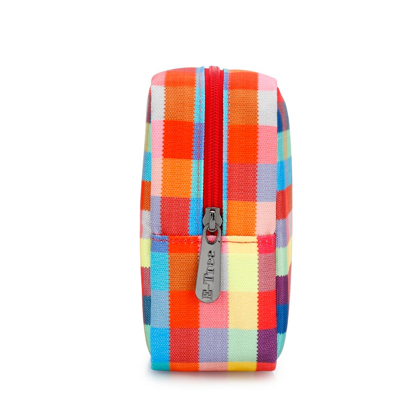 E-Tree Cute Makeup Bag,Big Travel Make up Pouch,Zipper Large Toiletry Cosmetic Brush Skin Care Case for Women Man,Tech Electronic Organizer,Small Canvas Storage for Personal Items,Colorful Checkered - Image 3