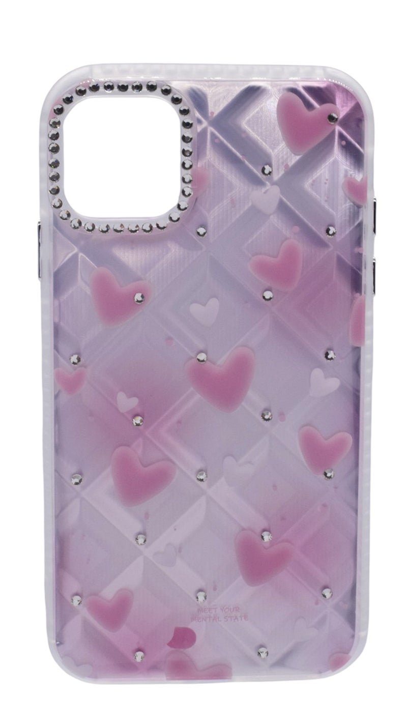 TPU Heart Printed Back Cover Case with Rhinestone Camera Border For iPhone 11 - Pink Transparent