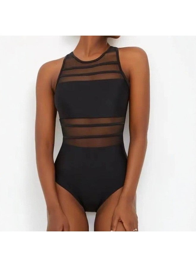 Fashion Backless Solid Color Mesh Patchwork Slimming Figure-flattering One-piece Women's Swimsuit
