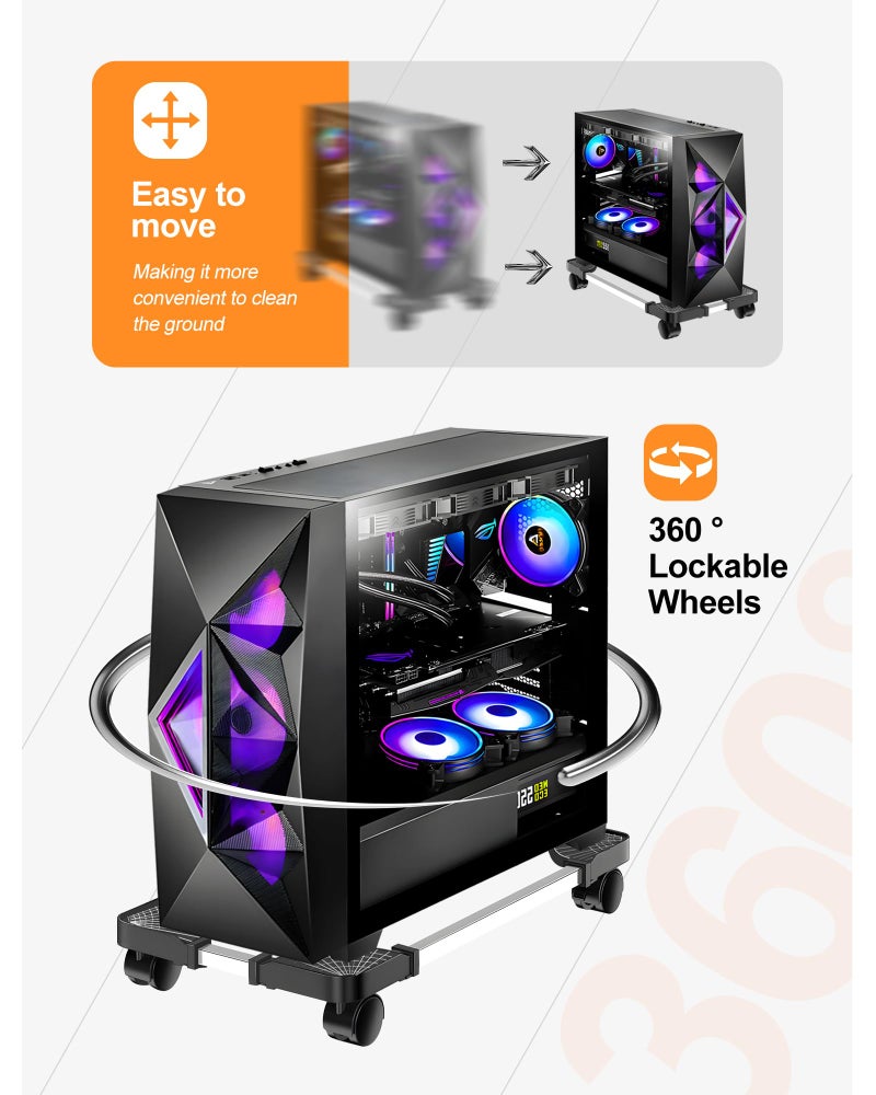 YOSE Computer Tower Stand, Adjustable Mobile CPU Stand with Rolling Caster Wheels, Premium PC Tower Stand Holder for Floor Carpet Gaming PC Case - Image 3