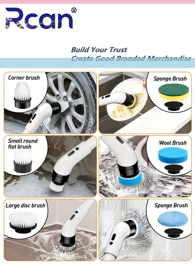 Rcan Multi-Function Electric Cleaning Brush Multifunctional Household with Adjustable Extension Handle Wireless Electric Rotatable Brush For Bathroom Kitchen Toilet Cleaning Brush with 9 Interchangeable Drill Brush Heads - Image 4