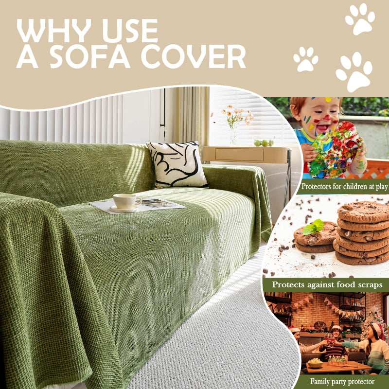 HANDONTIME Dark Green Couch Cover Jacquard Corduroy Couch Cover for Sofa Green Cute Sofa Covers Washable Morden Sofa Covers for 3 Cushion Soft Chenille Sectional Blanket Cover Sofa Decor, 71" X118" - Image 5