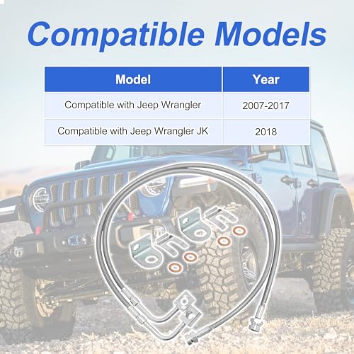 WEST ORGIN 89707 Extended Front Stainless Brake Lines Replacement for 07-18 Jeep Wrangler JK 4-6" Lift - Image 4