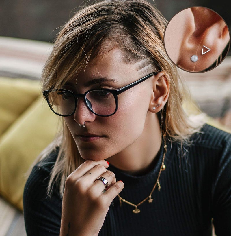 Staligue Flat Back Earrings Hypoallergenic,18 Pairs Stainless Steel Flat Back Stud Earrings for Women Men 20G Star Moon Heart Disc Ball CZ Cartilage Earrings Screw Back Flatback Earrings for Sensitive Ears - Image 4