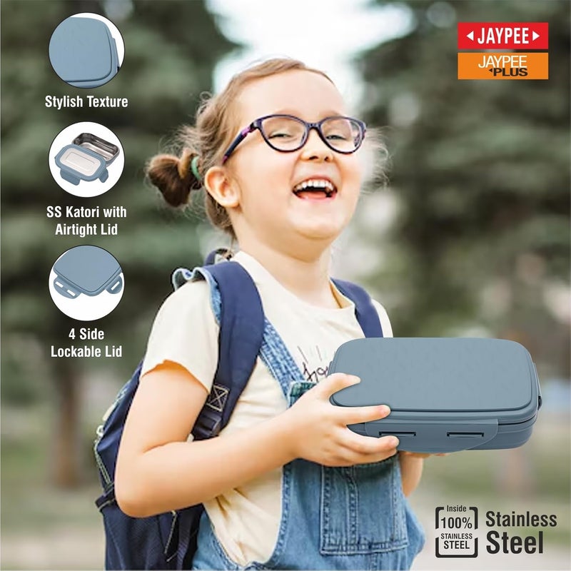 JAYPEE Stainless Steel Insulated Lunch Box Wavesteel Jr Peacock Plum 500 ml Airtight Tiffin Box for School Kids Spillproof with Silicon Seal Food Grade BPA Free - Image 3