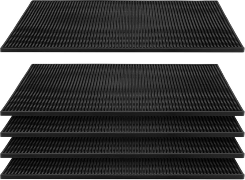 FUNSUEI 5 Pack 12 x 18 Inches Bar Service Mat, Silicone Bar Mats, 1cm Thick Heavy Duty Bar Mat PVC Dish Drying Mat Bartender Countertop Accessories for Cocktails, Coffee, Drink Spills, Black