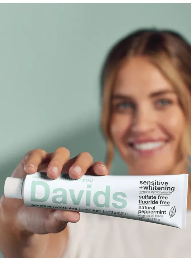 Davidsource Davids Sensitive + Whitening Premium Toothpaste with Nano Hydroxyapatite Natural Peppermint 149g - Image 4