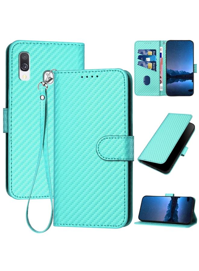 اس-توب جراب لهاتف Samsung Galaxy A40 YX0070 مصنوع من ألياف الكربون ومشبك من الجلد مع حبل تعليق - Image 1