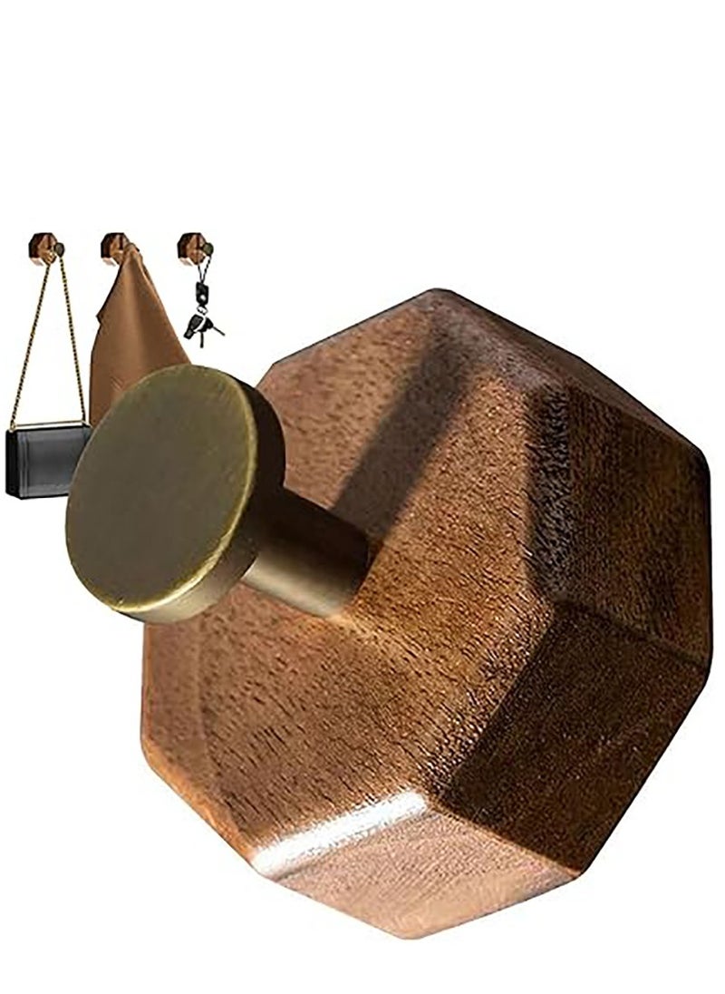 KASTWAVE Decorative Wooden Wall Adhesive Hooks Heavy Duty and Small Black Walnut Wood Farmhouse Coat Hook Wall Mounted with Glue & Nails for Hanging Clothes, Purse,Key, Hat  - Image 1