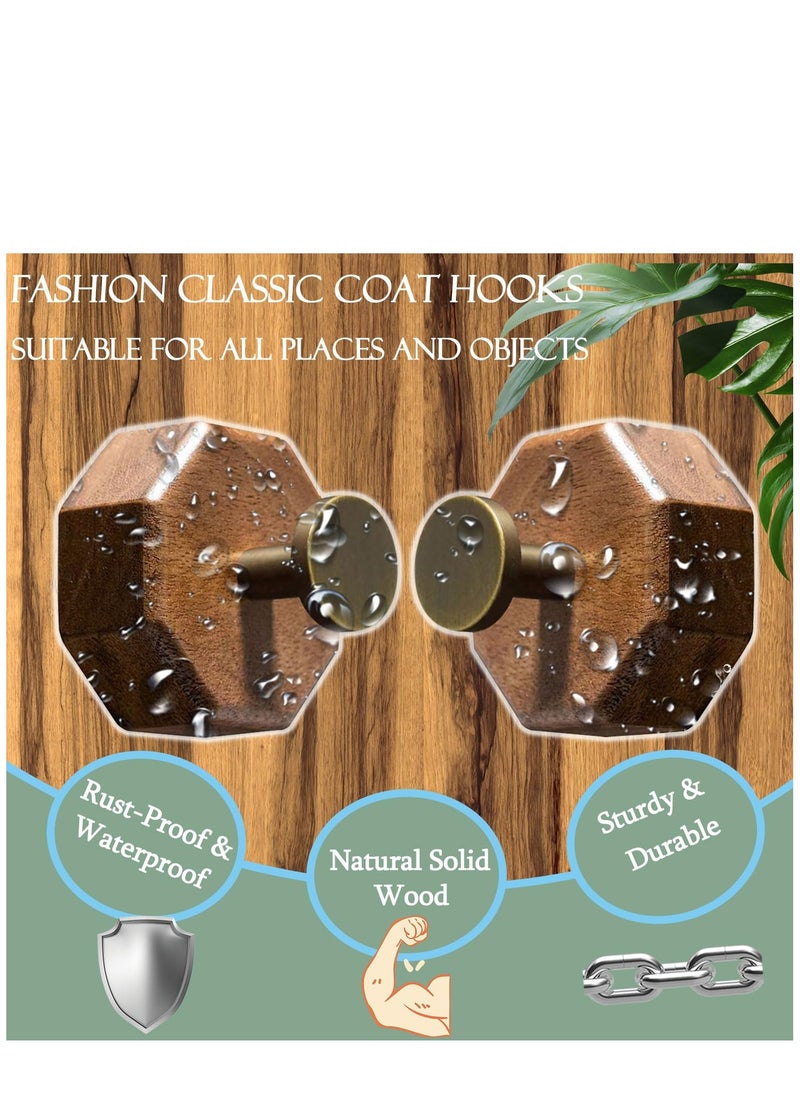 KASTWAVE Decorative Wooden Wall Adhesive Hooks Heavy Duty and Small Black Walnut Wood Farmhouse Coat Hook Wall Mounted with Glue & Nails for Hanging Clothes, Purse,Key, Hat  - Image 2