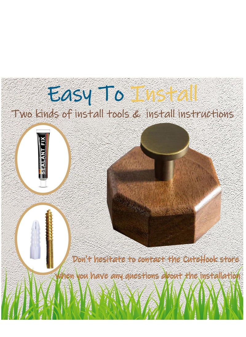 KASTWAVE Decorative Wooden Wall Adhesive Hooks Heavy Duty and Small Black Walnut Wood Farmhouse Coat Hook Wall Mounted with Glue & Nails for Hanging Clothes, Purse,Key, Hat  - Image 4