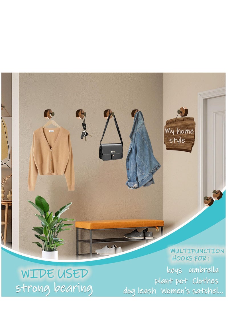 KASTWAVE Decorative Wooden Wall Adhesive Hooks Heavy Duty and Small Black Walnut Wood Farmhouse Coat Hook Wall Mounted with Glue & Nails for Hanging Clothes, Purse,Key, Hat  - Image 5