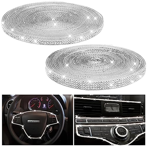 Frienda 2 Rolls 30 Ft Bling Car Trim Self Adhesive Glitter Crystal Rhinestone Car Interior Exterior Accessories Rhinestone Strips Diamond Stickers Roll for Women Auto Dashboard Diamond DIY Decor - Image 1