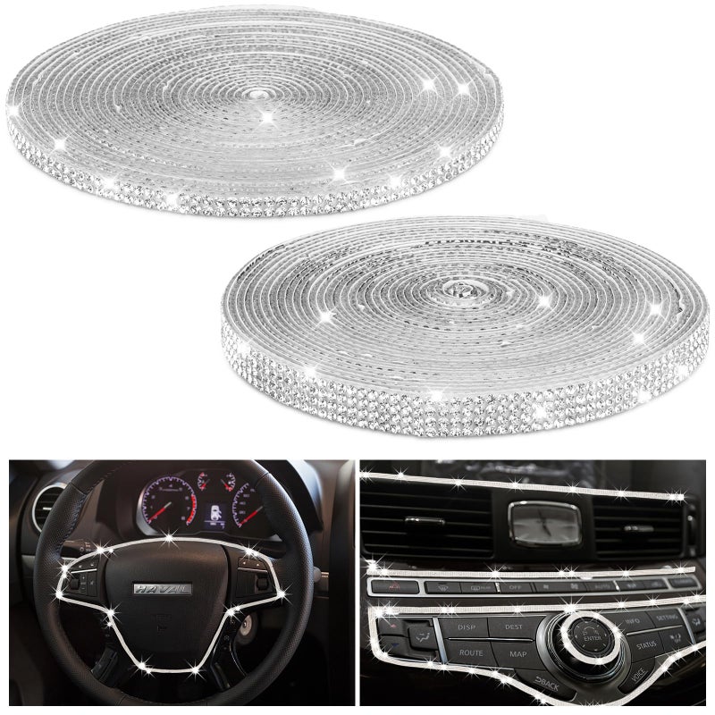 Frienda 2 Rolls 30 Ft Bling Car Trim Self Adhesive Glitter Crystal Rhinestone Car Interior Exterior Accessories Rhinestone Strips Diamond Stickers Roll for Women Auto Dashboard Diamond DIY Decor - Image 3