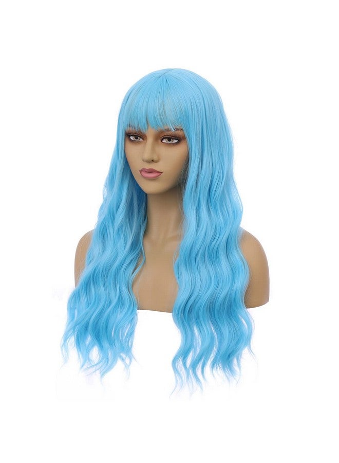 BERON شعر مستعار طويل مجعد للنساء والفتيات بطول 23 بوصة من مزيج الألوان الاصطناعية الرائعة مع شبكة شعر أنيقة متضمنة (أزرق سماوي) - Image 4