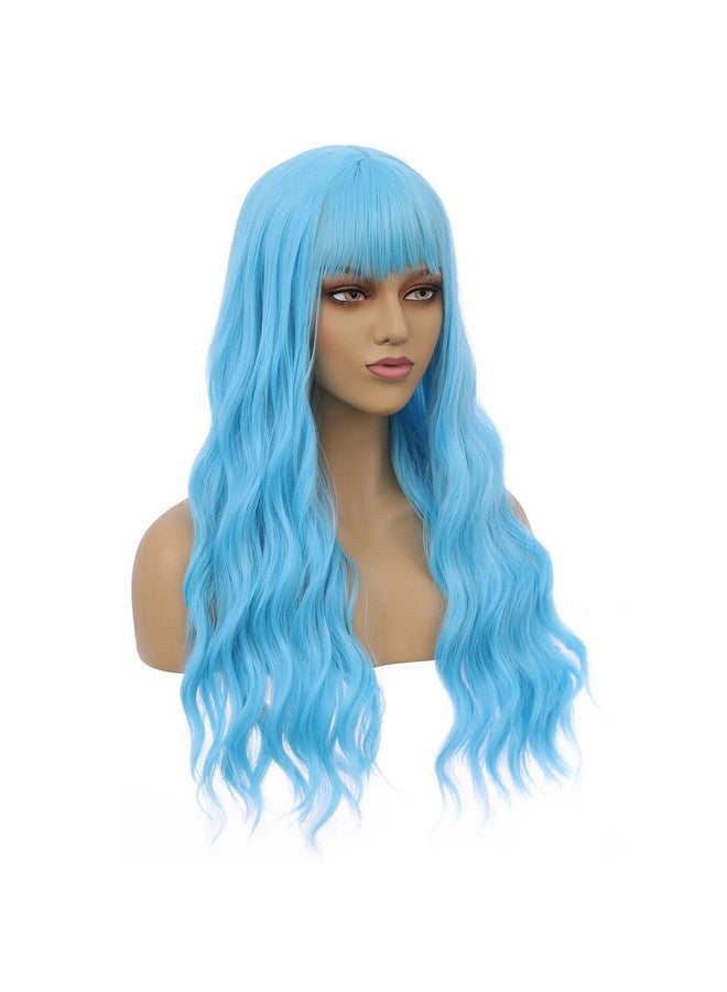 BERON شعر مستعار طويل مجعد للنساء والفتيات بطول 23 بوصة من مزيج الألوان الاصطناعية الرائعة مع شبكة شعر أنيقة متضمنة (أزرق سماوي) - Image 3