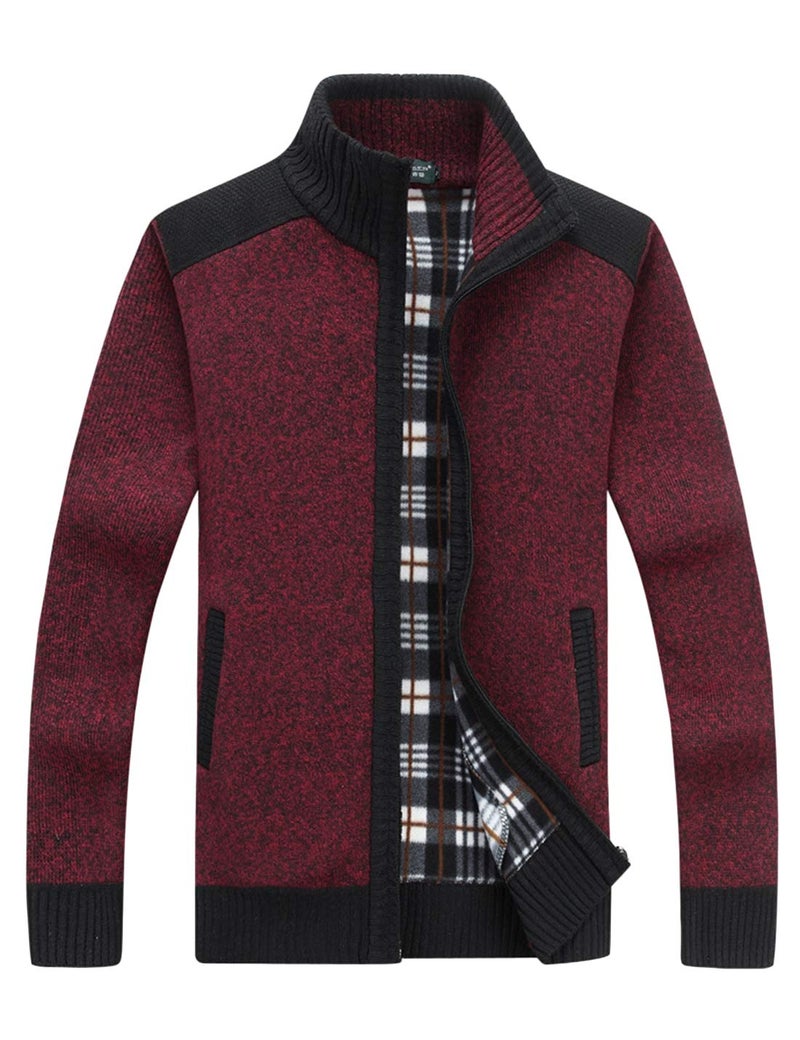 Yeokou Men's Casual Slim Full Zip Thick Knitted Cardigan Sweaters with Pockets (Medium, Z-12-Wine Red) - Image 1