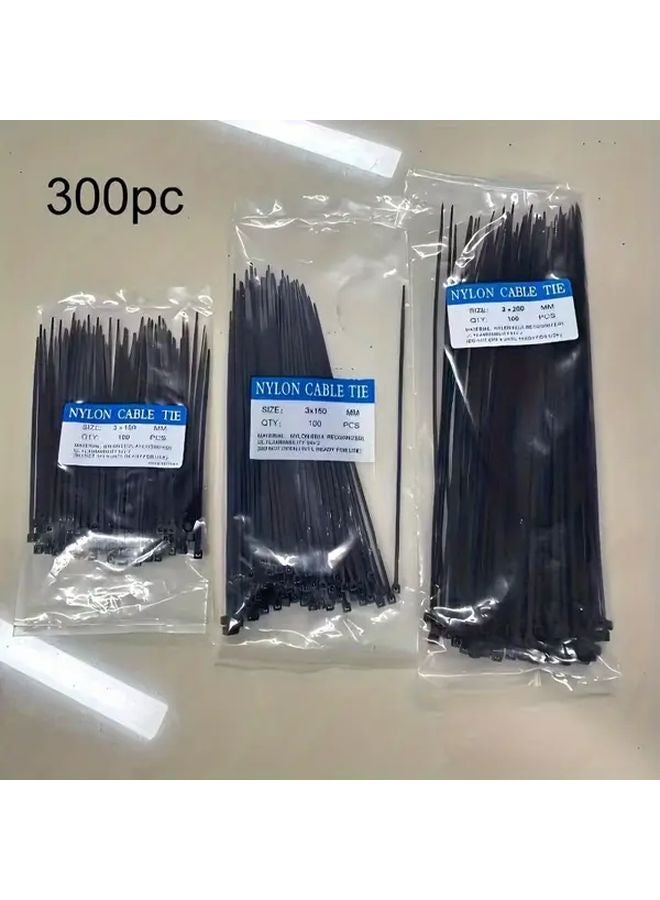 300pcs Black Nylon Cable Ties 3 94 Inch 5 91 Inch 7 87 Inch Heavy Duty Self Locking - Image 1
