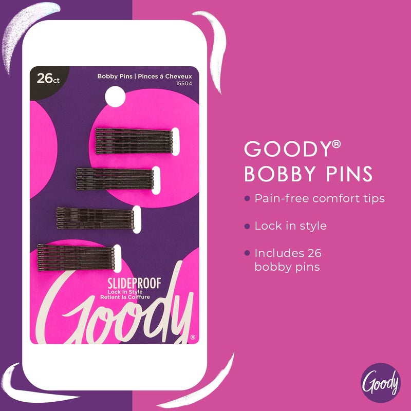 Goody SlideProof Bobby Pins, 26 Ct, Black, Comfortable Bobby Hair Pins for Styling, Lock In Place, Pain-Free Styling Accessories for Women & Men, All Hair Types - Image 2
