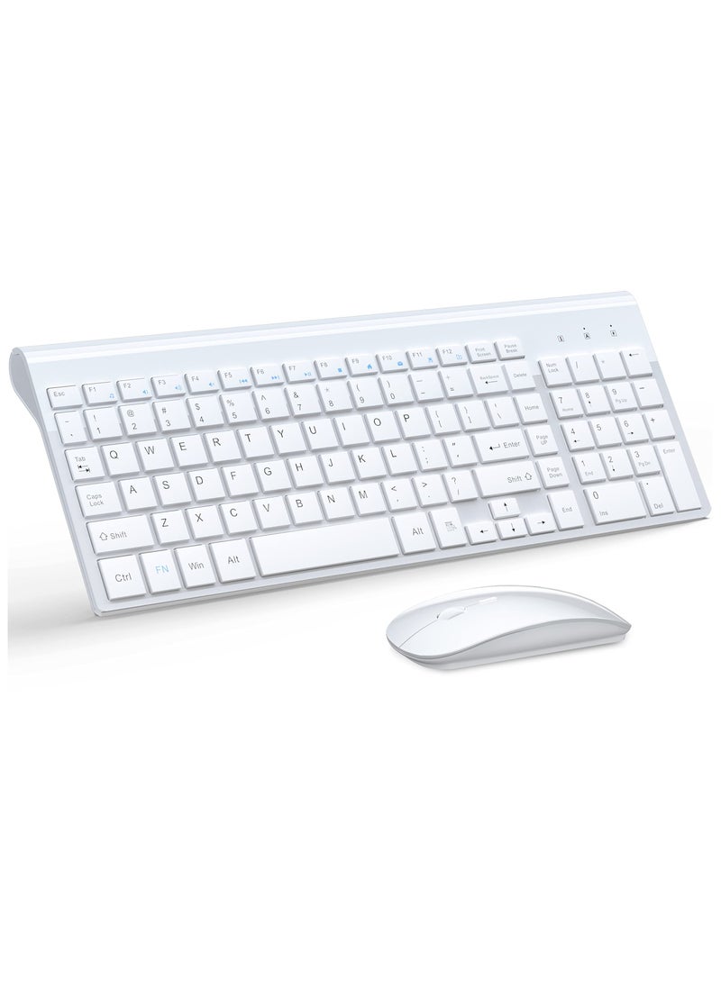 erorex - Wireless Keyboard and Mouse Ultra Slim Combo, 2.4G Silent Compact USB Mouse and Scissor Switch Keyboard Set with Cover, 2 AA and 2 AAA Batteries, for PC/Laptop/Windows/Mac - White - Image 1