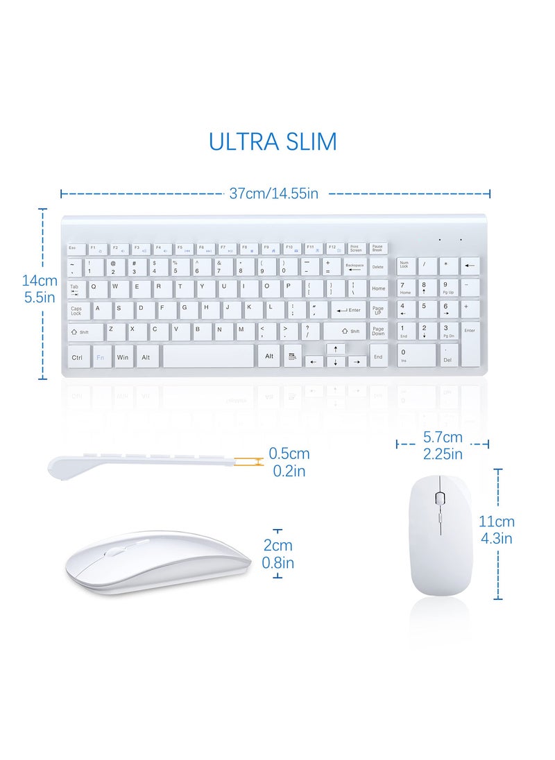 erorex - Wireless Keyboard and Mouse Ultra Slim Combo, 2.4G Silent Compact USB Mouse and Scissor Switch Keyboard Set with Cover, 2 AA and 2 AAA Batteries, for PC/Laptop/Windows/Mac - White - Image 1