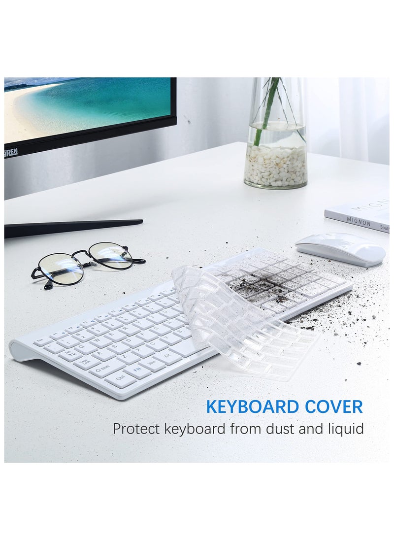 erorex - Wireless Keyboard and Mouse Ultra Slim Combo, 2.4G Silent Compact USB Mouse and Scissor Switch Keyboard Set with Cover, 2 AA and 2 AAA Batteries, for PC/Laptop/Windows/Mac - White - Image 1