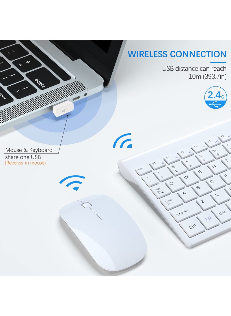 erorex - Wireless Keyboard and Mouse Ultra Slim Combo, 2.4G Silent Compact USB Mouse and Scissor Switch Keyboard Set with Cover, 2 AA and 2 AAA Batteries, for PC/Laptop/Windows/Mac - White - Image 1